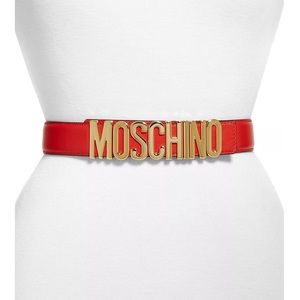 Moschino Gold Logo Buckle Red Leather Belt